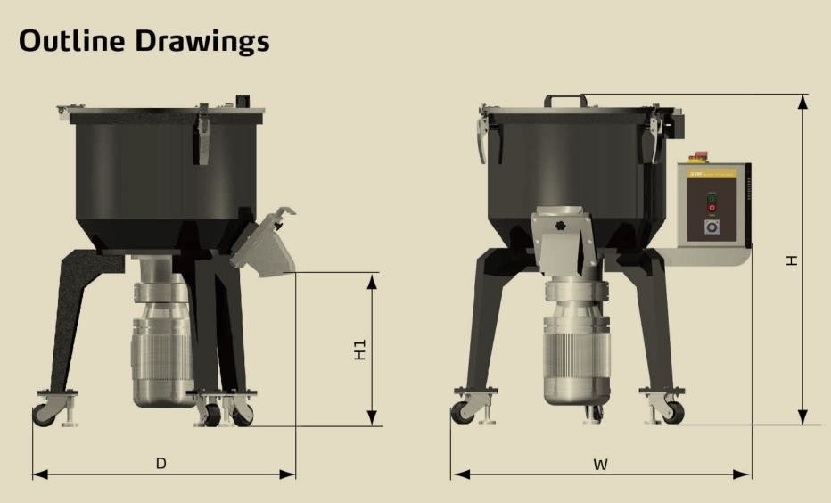 25kg 1.1kw Vertical Plastic Mixer , 125kg/H Vertical Mixer Machine